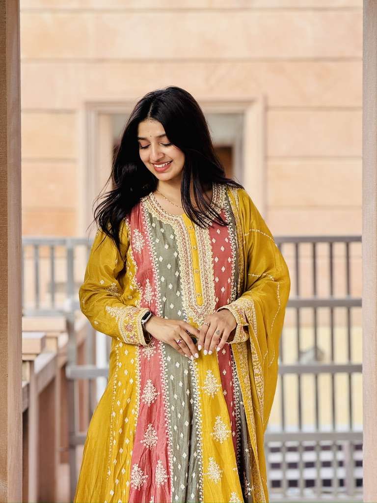 Midnight bloom embroidered suit set