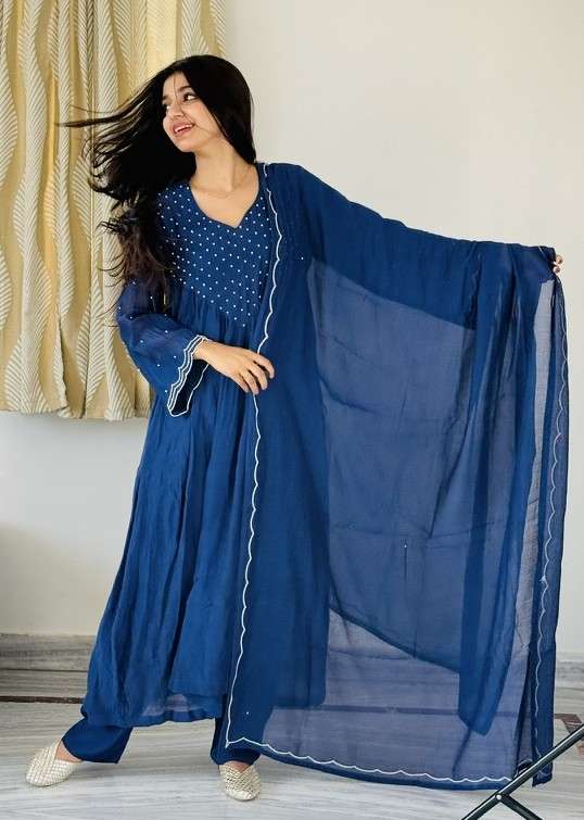 Midnight bloom embroidered suit set